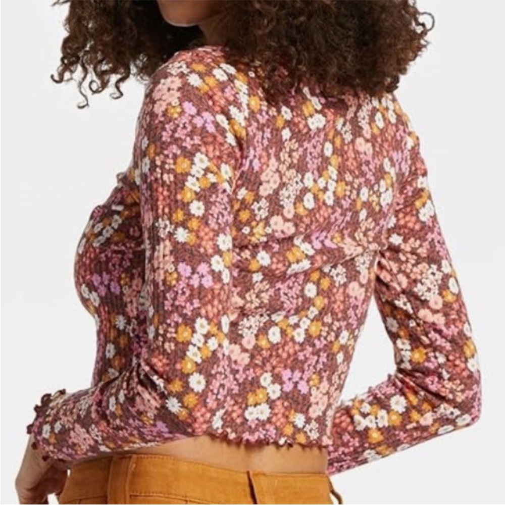 Billabong Small Top Falling in Love in Deep Sienna floral ribbed long sleeve NWT - Picture 5 of 10